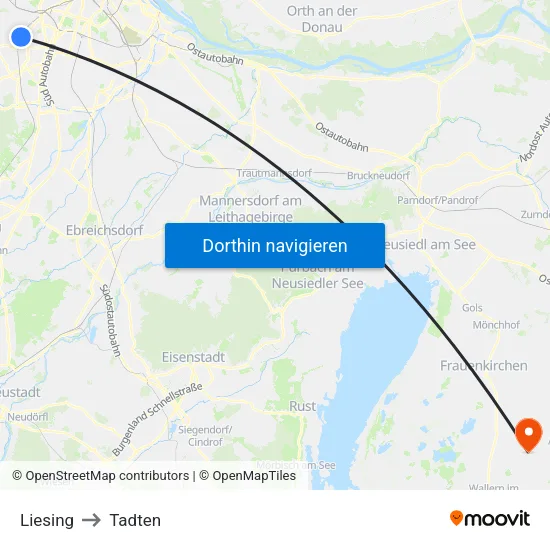 Liesing to Tadten map