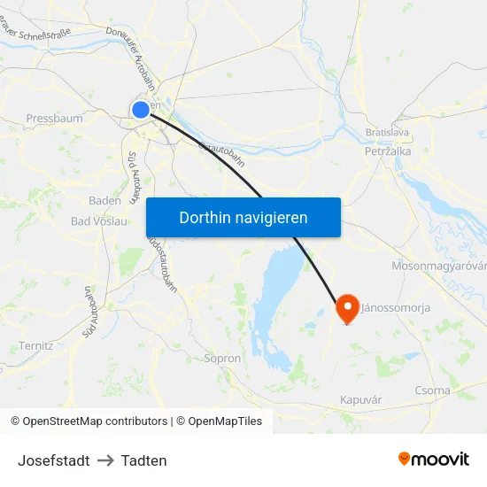 Josefstadt to Tadten map