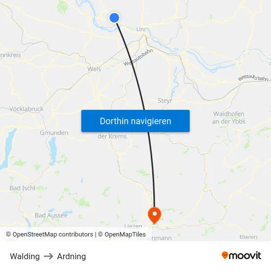 Walding to Ardning map