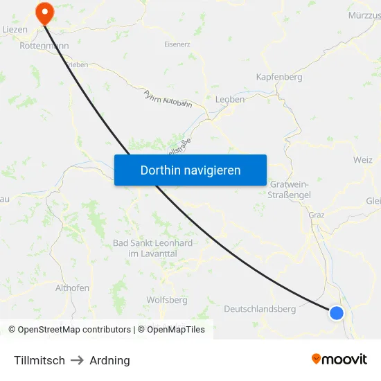Tillmitsch to Ardning map