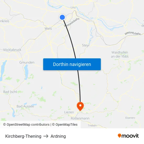 Kirchberg-Thening to Ardning map
