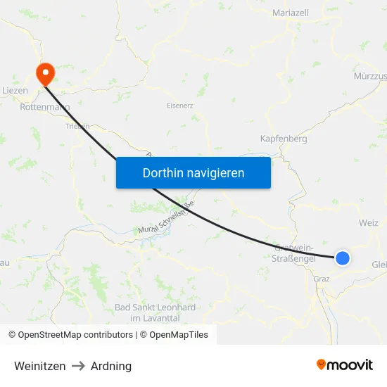 Weinitzen to Ardning map