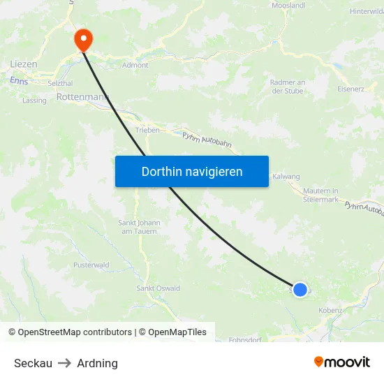 Seckau to Ardning map