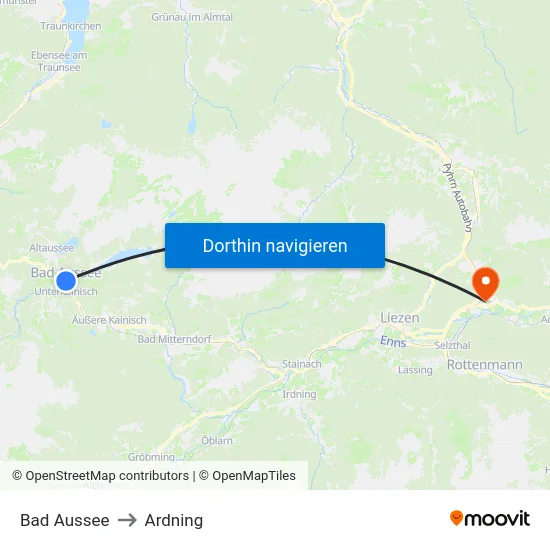 Bad Aussee to Ardning map