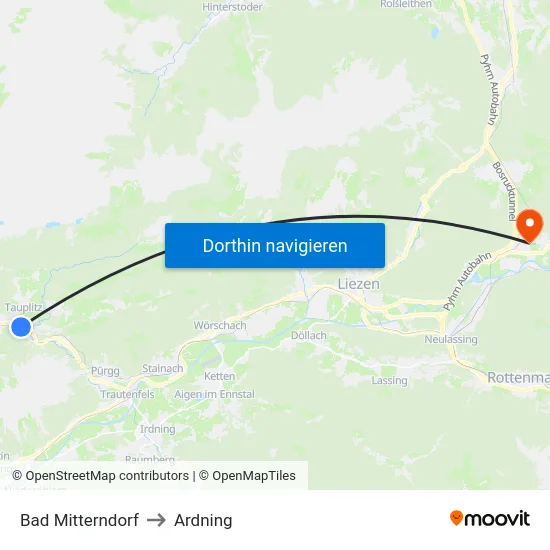 Bad Mitterndorf to Ardning map