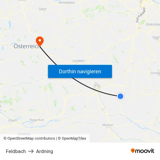 Feldbach to Ardning map