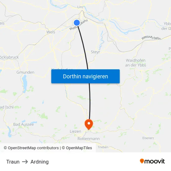 Traun to Ardning map