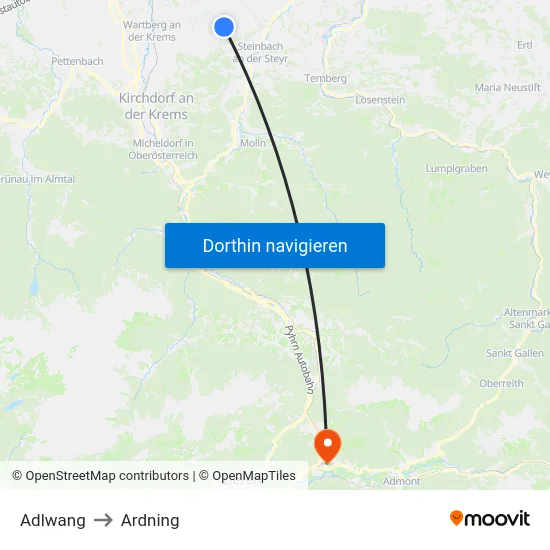 Adlwang to Ardning map