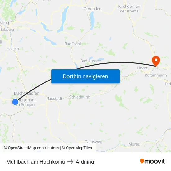 Mühlbach am Hochkönig to Ardning map