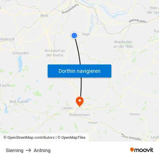 Sierning to Ardning map