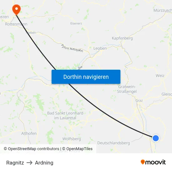Ragnitz to Ardning map