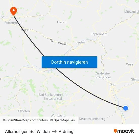 Allerheiligen Bei Wildon to Ardning map