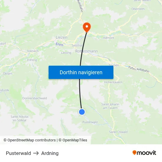 Pusterwald to Ardning map