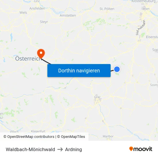 Waldbach-Mönichwald to Ardning map