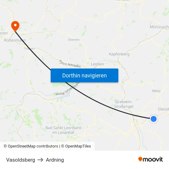 Vasoldsberg to Ardning map