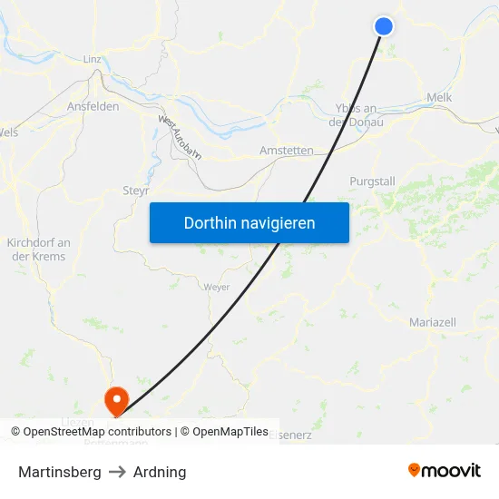 Martinsberg to Ardning map