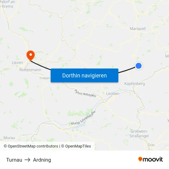 Turnau to Ardning map