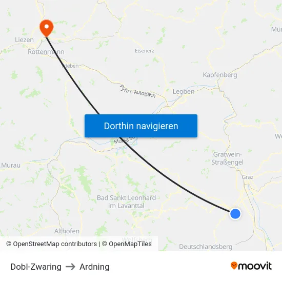Dobl-Zwaring to Ardning map