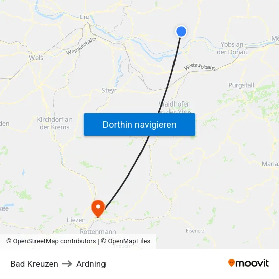 Bad Kreuzen to Ardning map