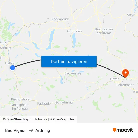 Bad Vigaun to Ardning map