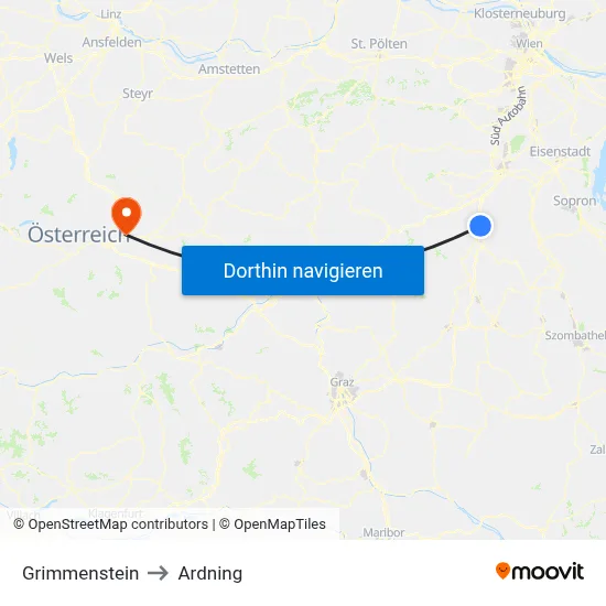 Grimmenstein to Ardning map