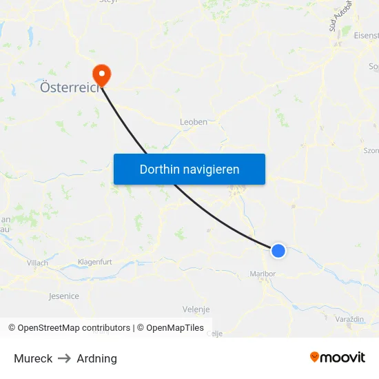 Mureck to Ardning map