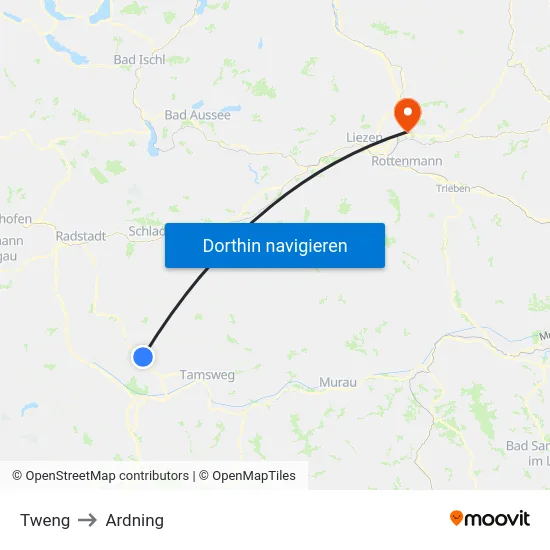 Tweng to Ardning map