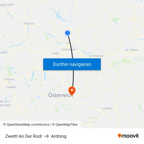 Zwettl An Der Rodl to Ardning map