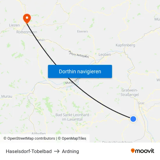 Haselsdorf-Tobelbad to Ardning map