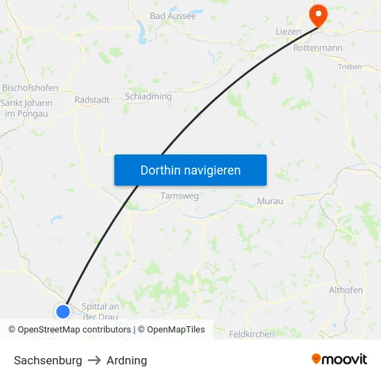 Sachsenburg to Ardning map