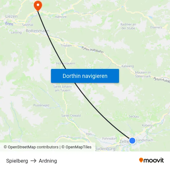 Spielberg to Ardning map