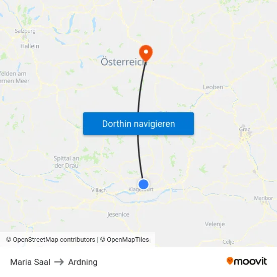 Maria Saal to Ardning map