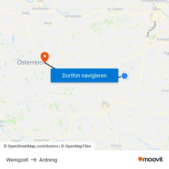 Wenigzell to Ardning map