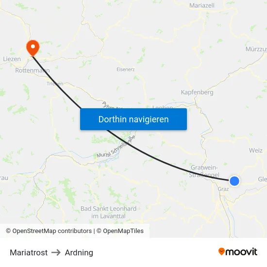 Mariatrost to Ardning map