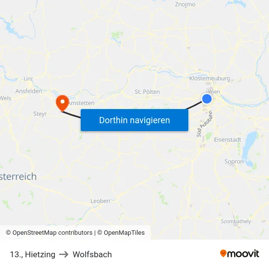 13., Hietzing to Wolfsbach map