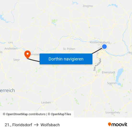 21., Floridsdorf to Wolfsbach map