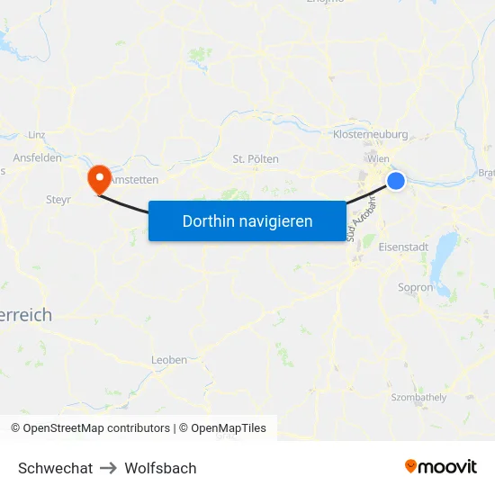 Schwechat to Wolfsbach map