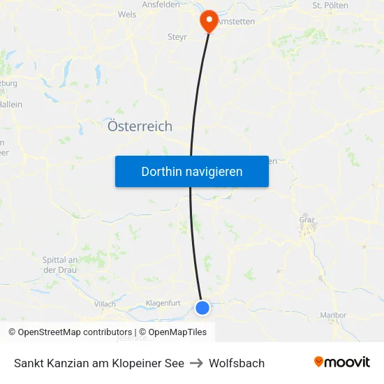 Sankt Kanzian am Klopeiner See to Wolfsbach map
