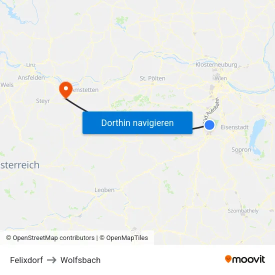 Felixdorf to Wolfsbach map