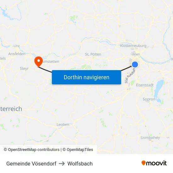 Gemeinde Vösendorf to Wolfsbach map