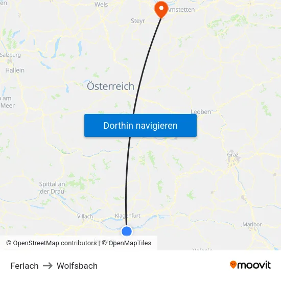 Ferlach to Wolfsbach map
