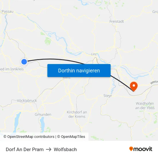 Dorf An Der Pram to Wolfsbach map