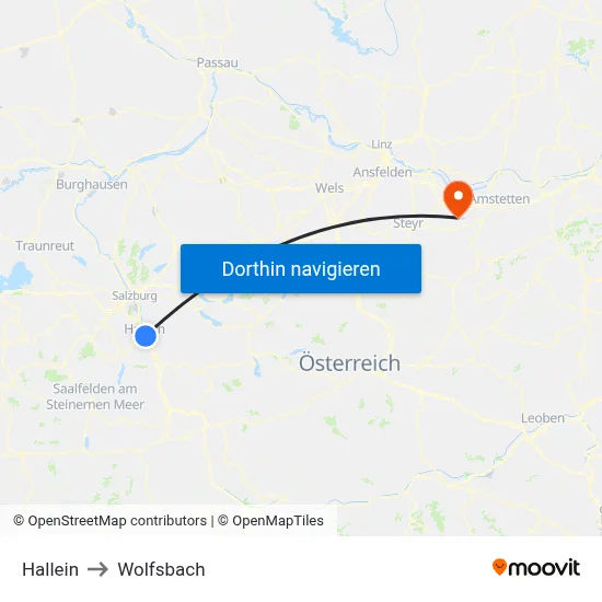 Hallein to Wolfsbach map