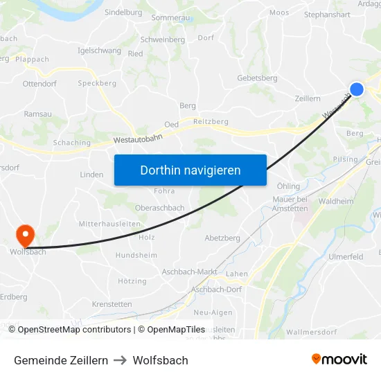 Gemeinde Zeillern to Wolfsbach map