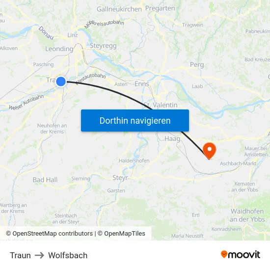 Traun to Wolfsbach map