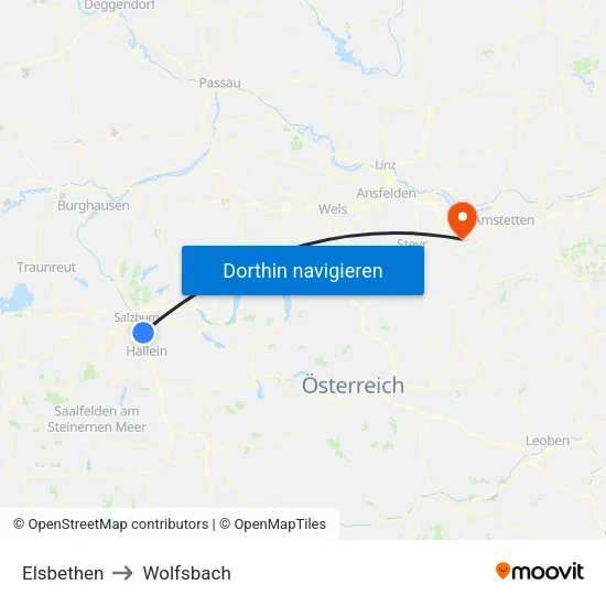Elsbethen to Wolfsbach map