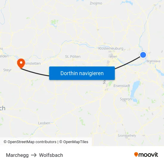 Marchegg to Wolfsbach map