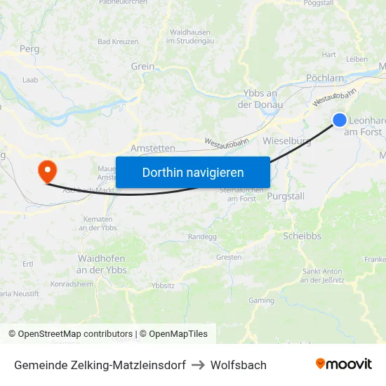 Gemeinde Zelking-Matzleinsdorf to Wolfsbach map