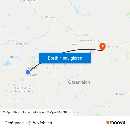 Großgmain to Wolfsbach map