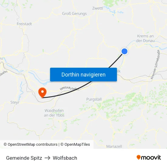 Gemeinde Spitz to Wolfsbach map